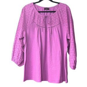 Lane Bryant Top Womens Size 22/24 Purple L/S Drop Shoulder Relaxed Fit Blouse
